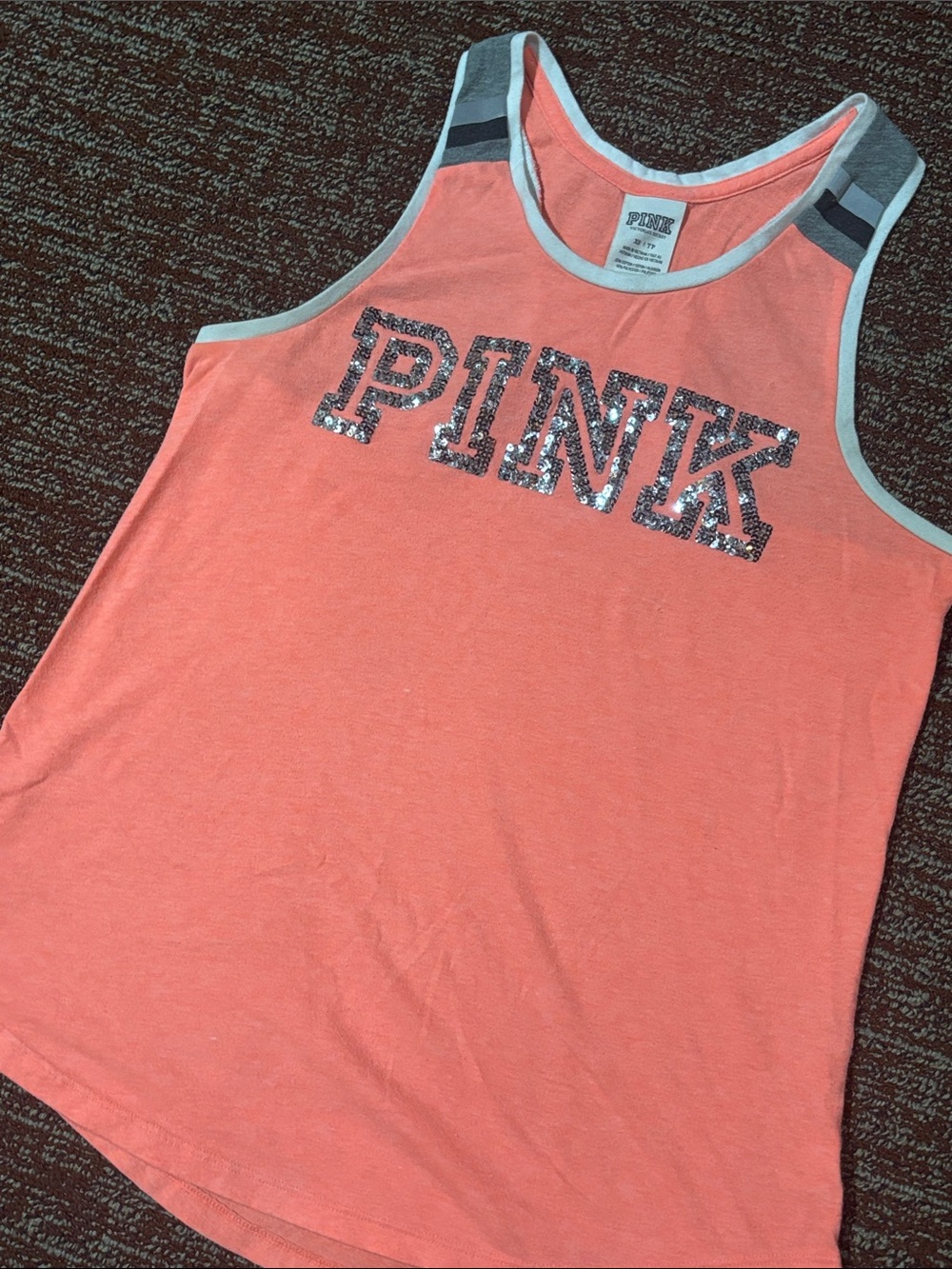 PINK racerback tank loose fit casual sequin logo relaxed comfy sporty tank Xs